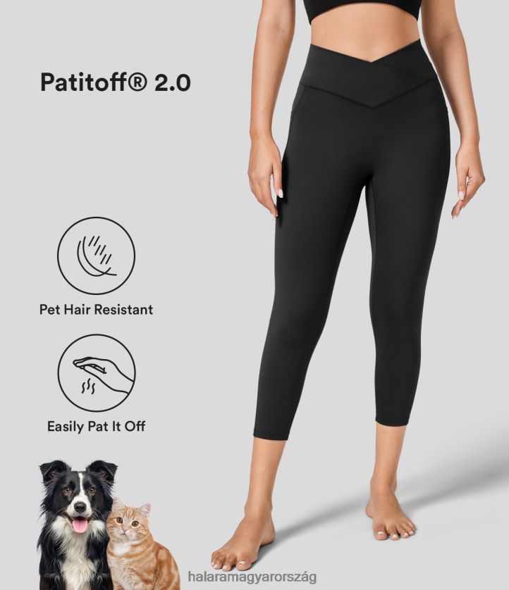 aktív ruházat Halara Patitoff 2.0 kisállatszőrnek ellenálló magas derekú crossover oldalzseb capri jóga leggings fekete nők 8FPF801549