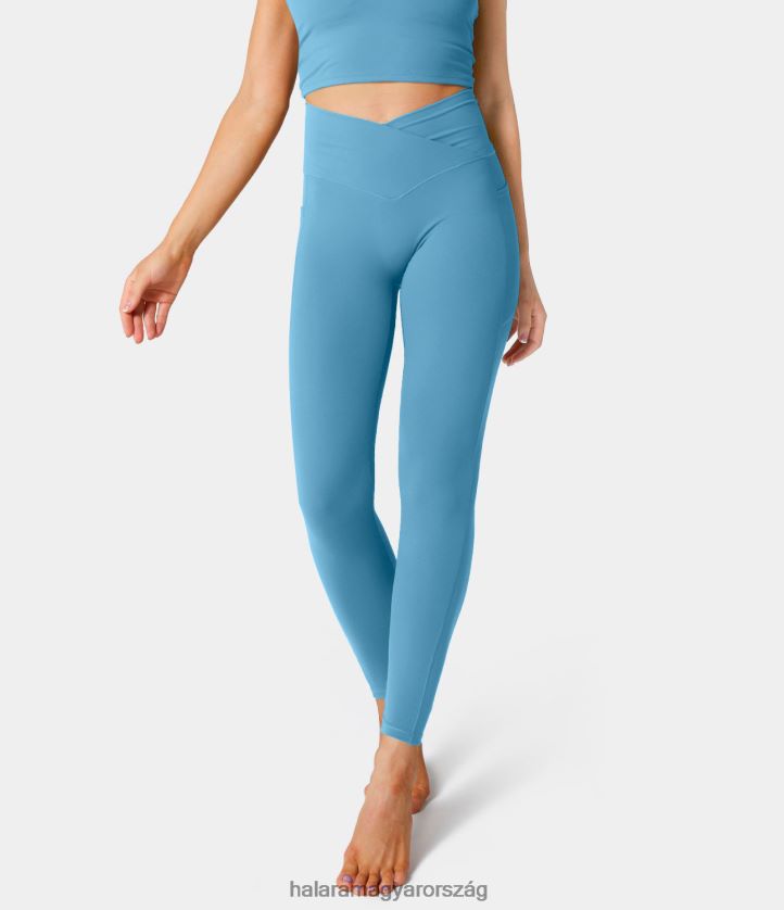 aktív ruházat Halara Patitoff kisállatszőrnek ellenálló, magas derekú crossover sima leggings világos azúrkék nők 8FPF801497