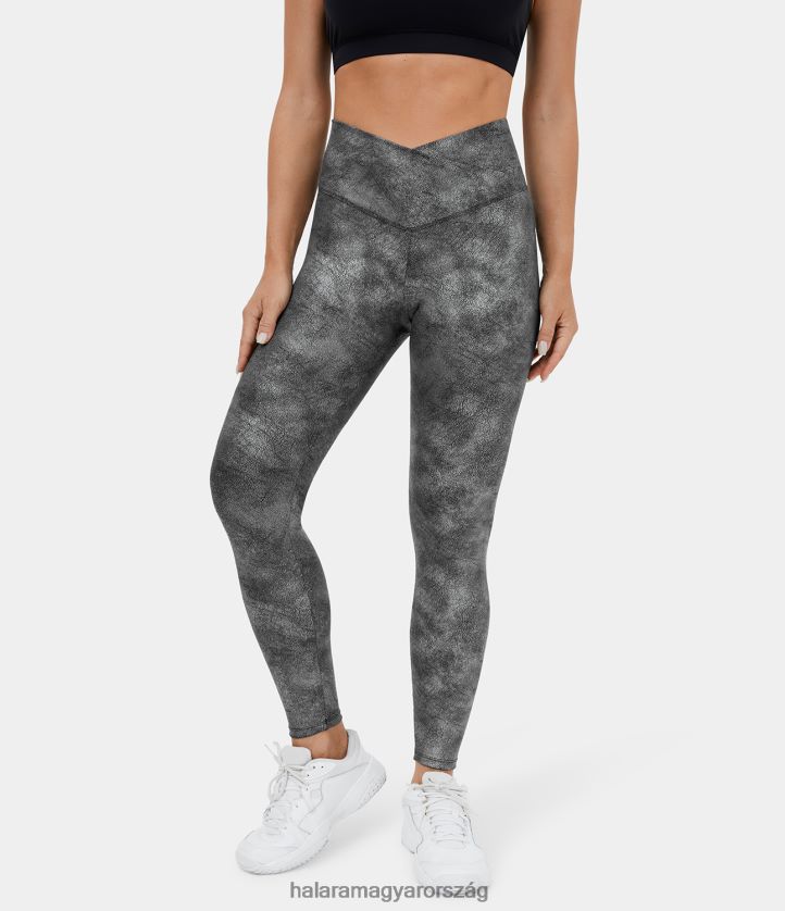 aktív ruházat Halara crossover hátsó zsebben nyújtható crackle jóga 7/8 leggings repedezett titánszürke nők 8FPF801495