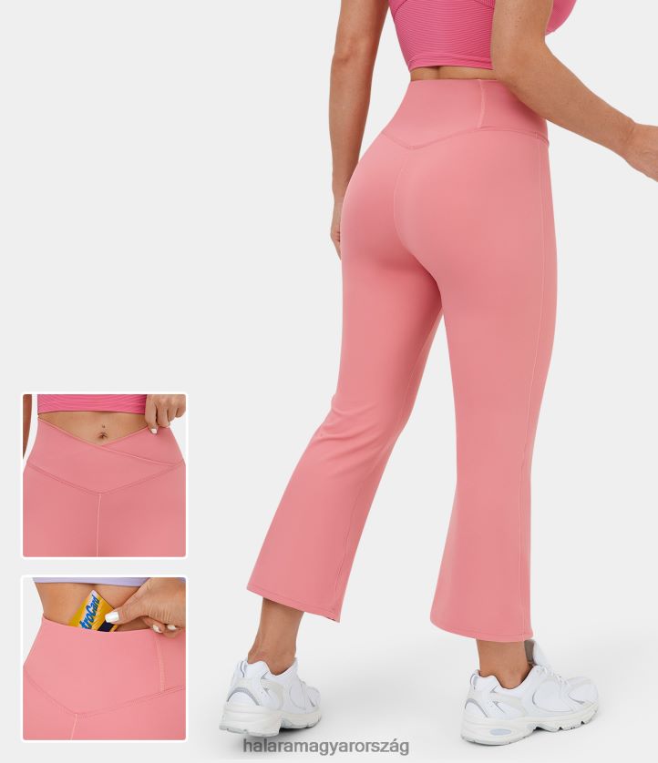 aktív ruházat Halara crossover magas derekú hátsó zsebben flare capri jóga leggings cukorka rózsaszín nők 8FPF80310