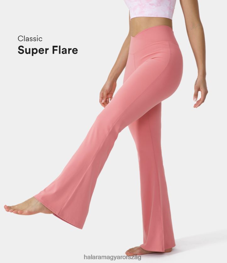 aktív ruházat Halara crossover magas derekú hátsó zsebes szuper flare leggings cukorka rózsaszín nők 8FPF80291