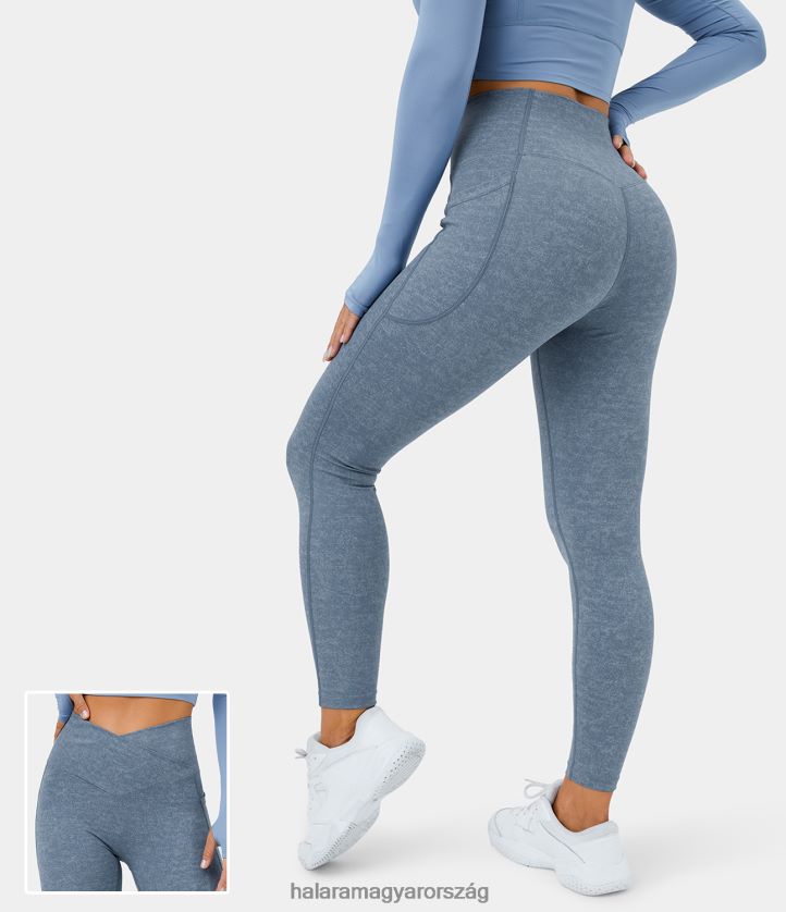 aktív ruházat Halara crossover oldalzsebből álló rugalmas farmermintás jóga leggings farmer sötétkék nők 8FPF801367