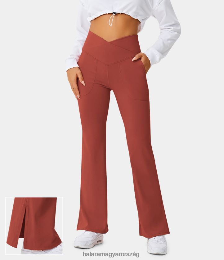 aktív ruházat Halara crossover zsebben osztott szegély teljes hosszában lobogó leggings-smile cinóber nők 8FPF80347