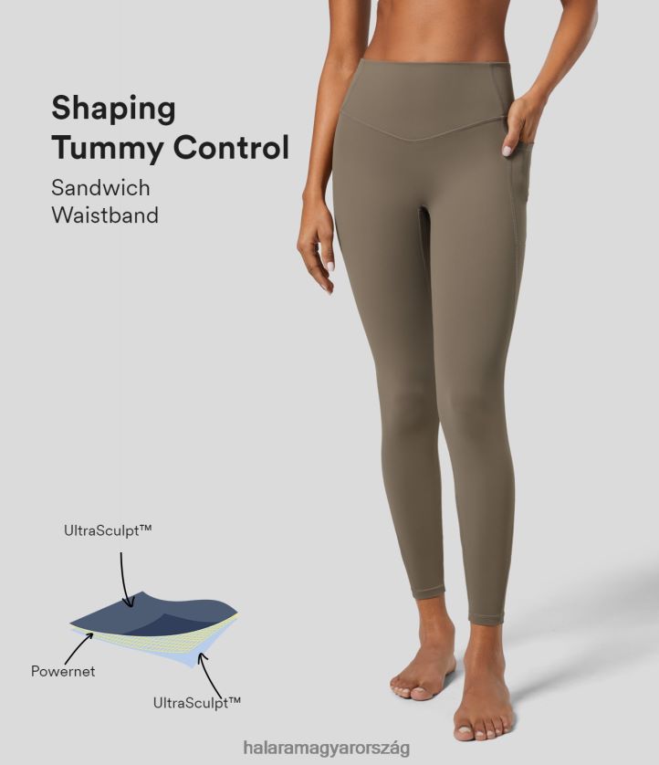 aktív ruházat Halara csípős, magas derekú haskontroll oldalzseb formázó edzőleggings hajnalbarna nők 8FPF801527