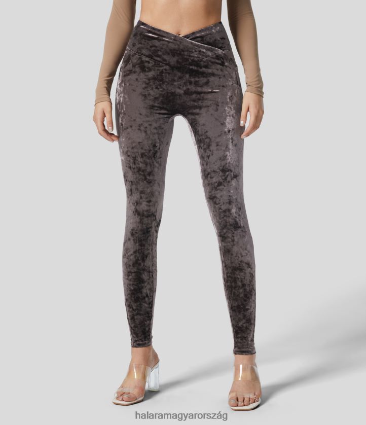 aktív ruházat Halara magas derekú crossover oldalzseb bársony alkalmi 7/8 leggings szilvás szarvasgomba nők 8FPF801557