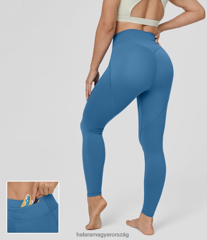 aktív ruházat Halara magas derekú elülső zseb domború popsi emelő edzés 7/8 leggings vallarta kék nők 8FPF801531