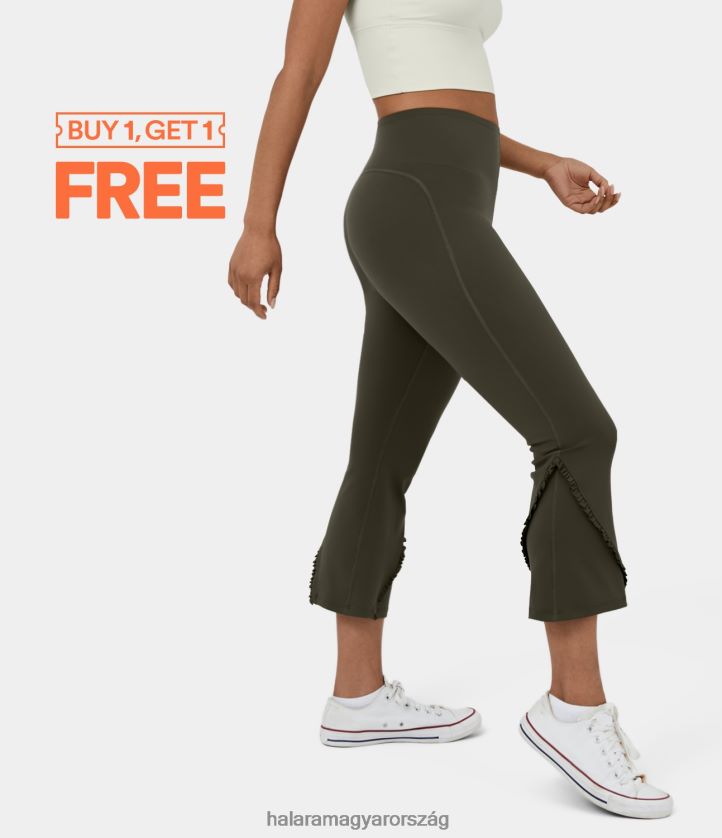 aktív ruházat Halara magas derekú haskontroll fodor enyhén kiszélesedő capri alkalmi leggings erdei éjszaka nők 8FPF80295