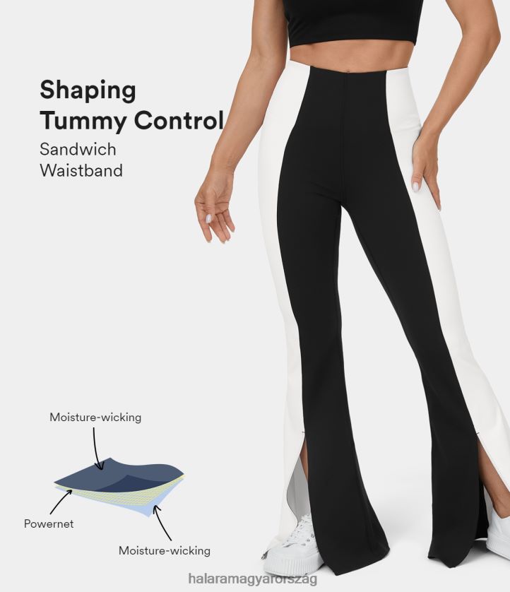 aktív ruházat Halara magas derekú haskontroll osztott szegély színes blokk flare alkalmi leggings fekete nők 8FPF80315