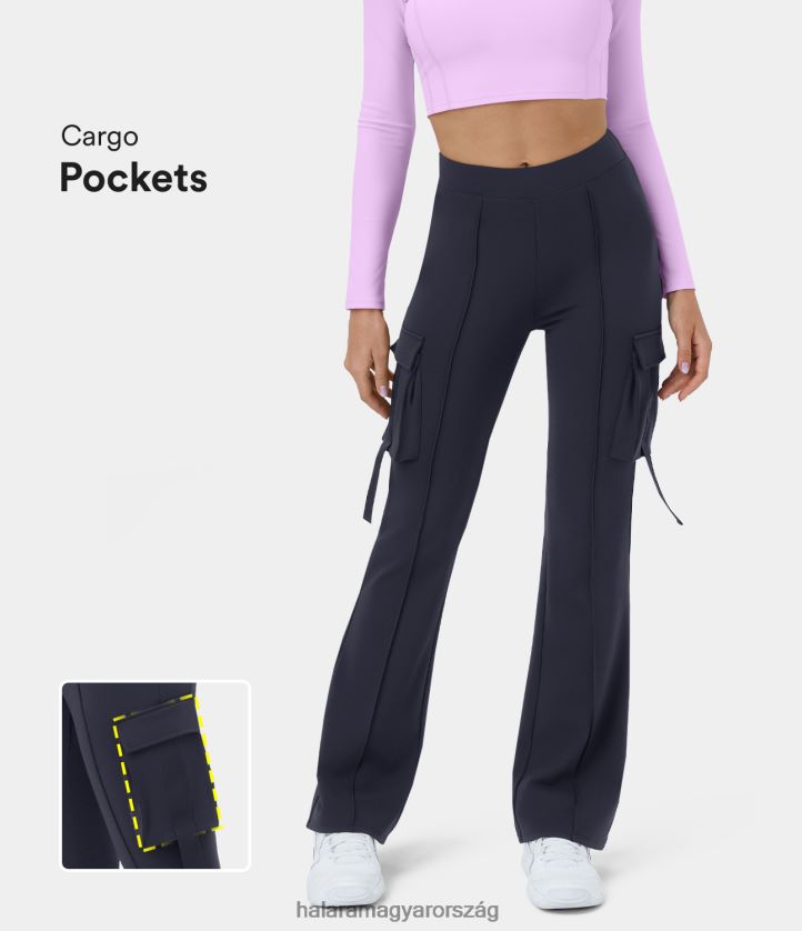 aktív ruházat Halara magas derekú oldalsó füles zsebes cargo flare munkanadrág éjkék nők 8FPF80244