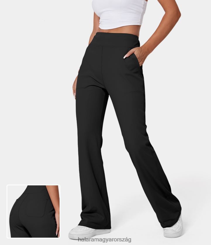 aktív ruházat Halara magas derekú oldalzseb sima lobogó leggings fekete nők 8FPF80298