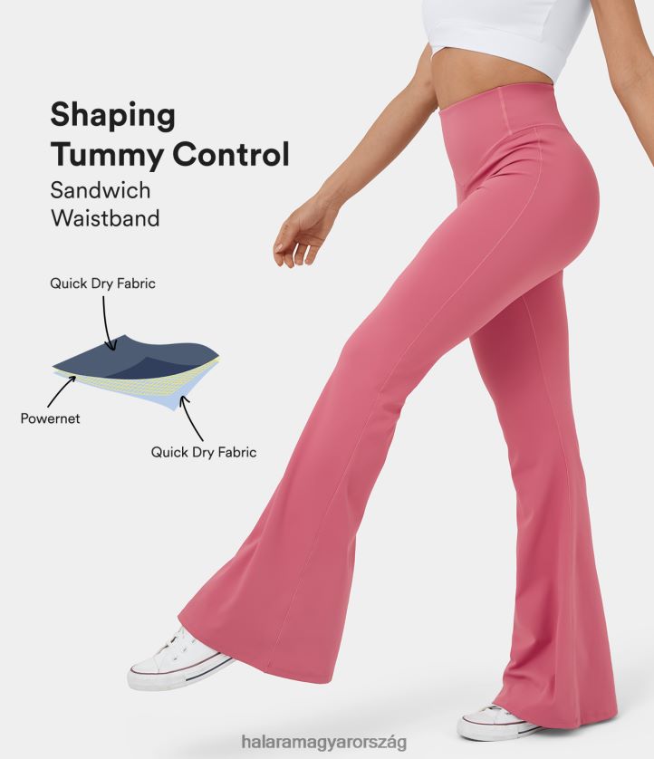 aktív ruházat Halara magas derekú szendvics derékpánt haskontrollos hátsó zsebben flare jóga leggings sivatagi rózsa nők 8FPF80314