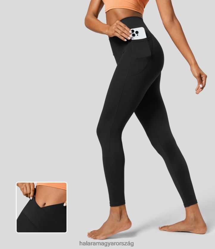 aktív ruházat Halara softlyzero crossover zsebes sima leggings fekete nők 8FPF801447