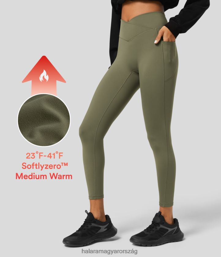aktív ruházat Halara softlyzero gyapjú magas derekú crossover oldalzsebű jóga leggings fű szürke zöld nők 8FPF801459