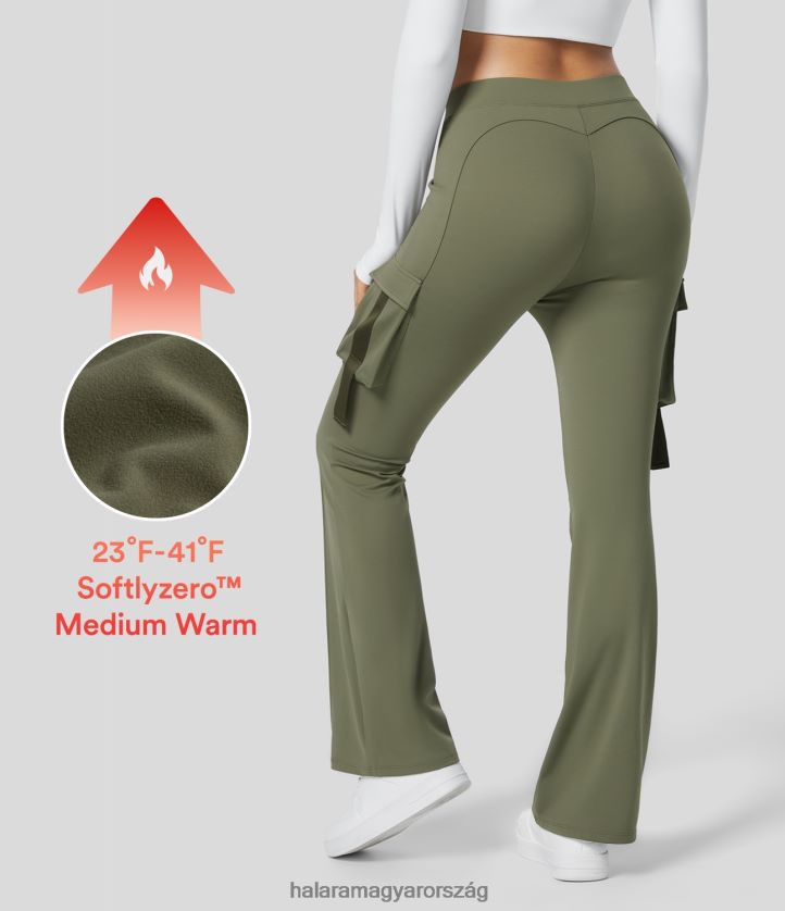 aktív ruházat Halara softlyzero gyapjú magas derekú oldalsó füles zsebes cargo flare munka teljes hosszúságú leggings fű szürke zöld nők 8FPF80271