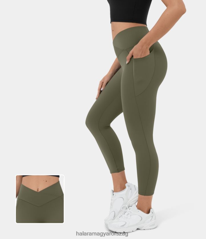 aktív ruházat Halara softlyzero magas derekú crossover oldalzseb jóga capri leggings fű szürke zöld nők 8FPF801483