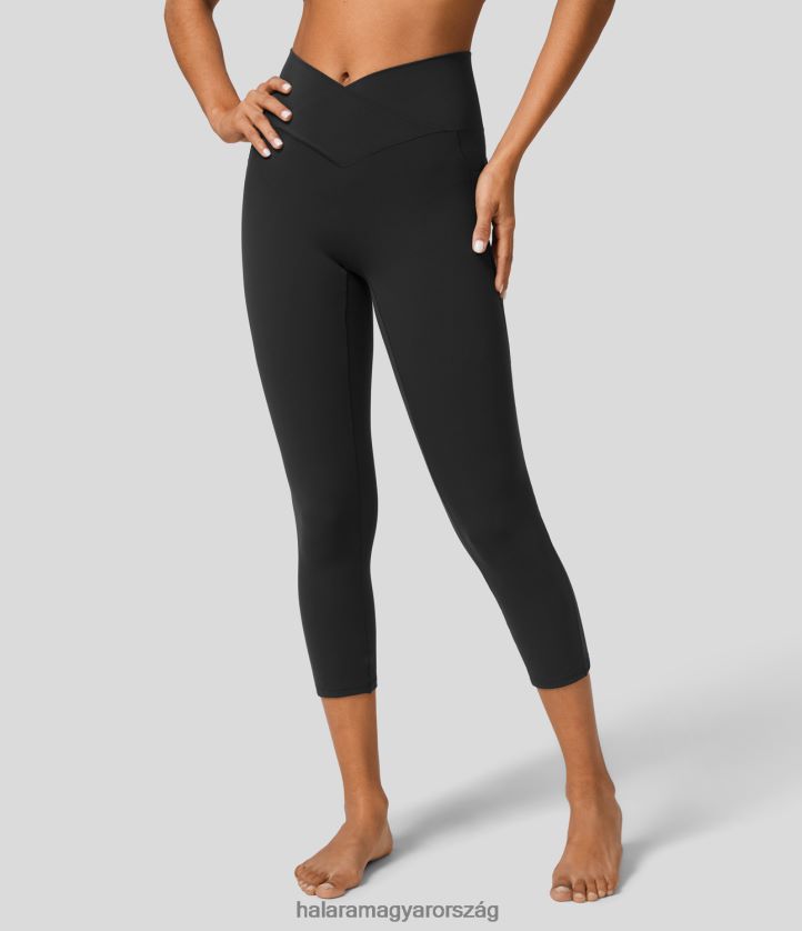 aktív ruházat Halara softlyzero magas derekú crossover pocket capri jóga leggings fekete nők 8FPF801553