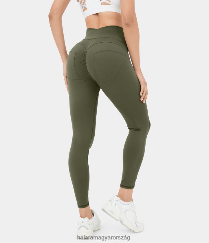 aktív ruházat Halara softlyzero magas derekú crossover ruched jóga 7/8 leggings fű szürke zöld nők 8FPF801488