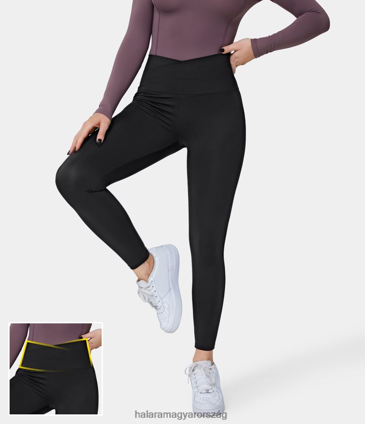 aktív ruházat Halara softlyzero magas derekú crossover sima leggings fekete nők 8FPF801492