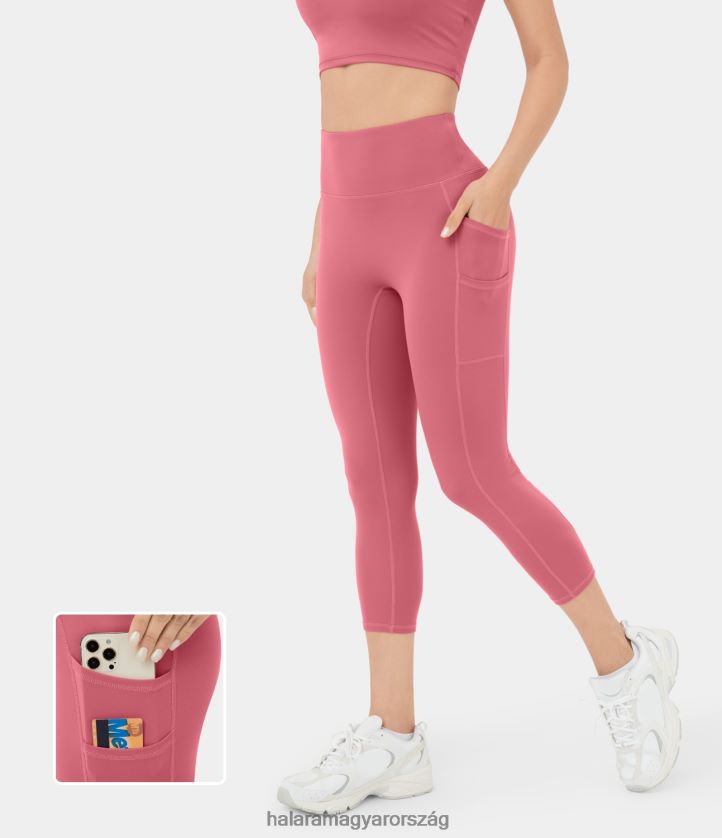 aktív ruházat Halara softlyzero magas derekú dupla zsebes sima capri leggings begónia rouge nők 8FPF801481
