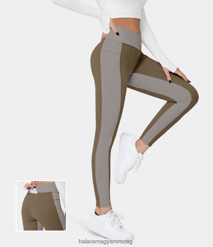 aktív ruházat Halara softlyzero mid rise crossover színes blokk hátsó derékpánt zseb 7/8 jóga leggings gesztenyebarna nők 8FPF801471