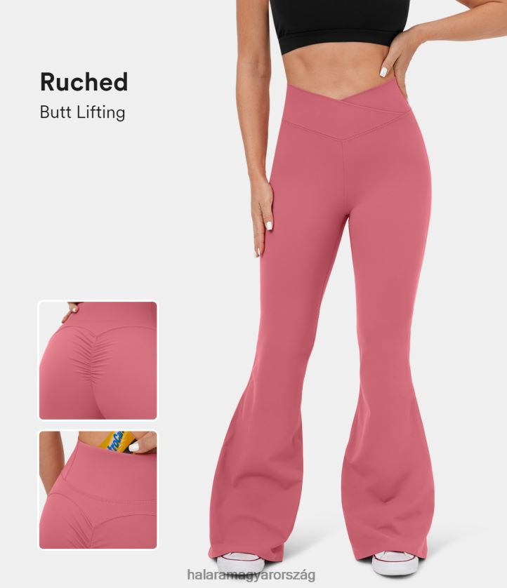 aktív ruházat Halara softlyzero plüss magas derekú crossover hátsó zseb domború popsi emelő szuper flare jóga leggings cukorka rózsaszín nők 8FPF80335