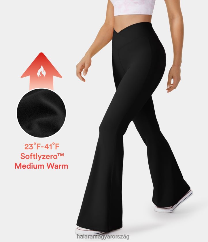 aktív ruházat Halara softlyzero polár crossover magas derekú hátsó zsebes szuper flare leggings fekete nők 8FPF80351