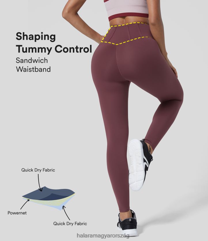 aktív ruházat Halara speedwave magas derekú szendvics derékpánt haskontroll gyorsszárító 7/8 edzés leggings gesztenyebarna banner nők 8FPF801532