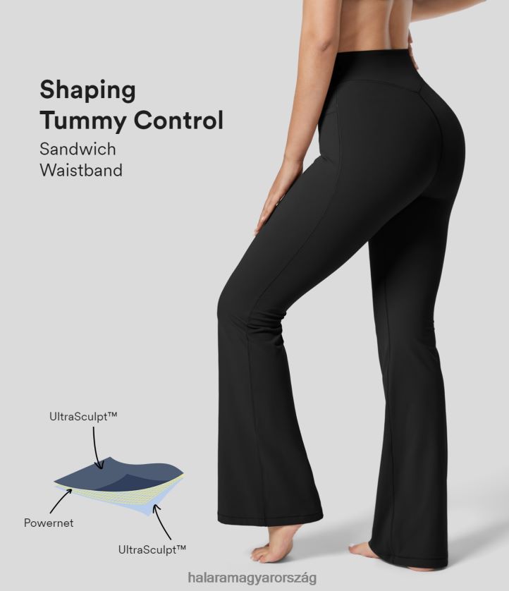 aktív ruházat Halara ultrasculpt középen emelkedő pocakkontroll oldalzseb futó teljes hosszúságú, lobogó leggings fekete nők 8FPF80357