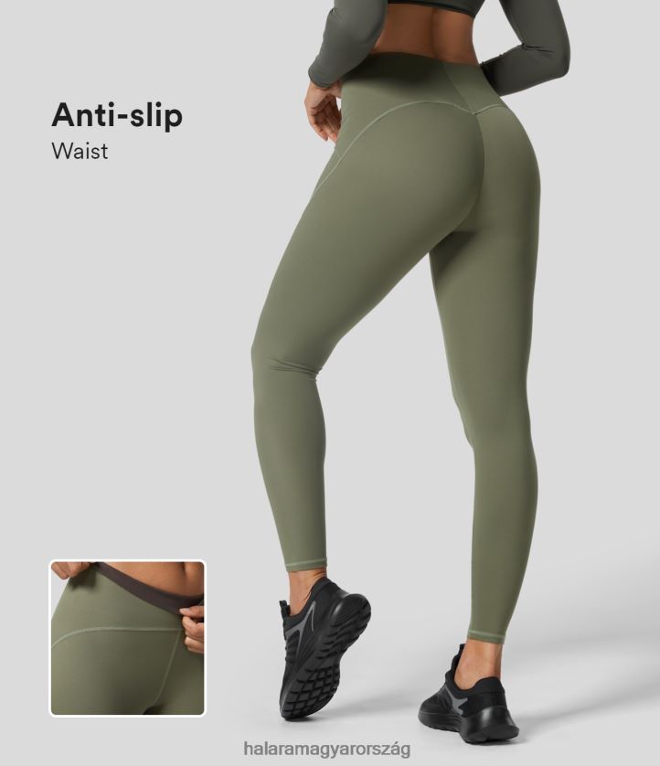 aktív ruházat Halara ultrasculpt magas derekú csúszásgátló haskontroll felsővarrás edzés 7/8 leggings fű szürke zöld nők 8FPF801534