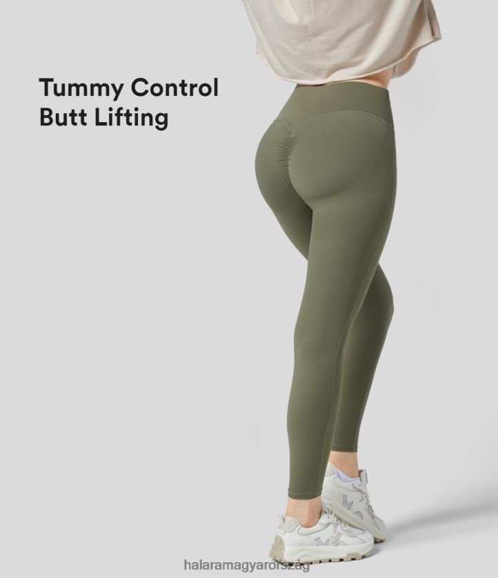 aktív ruházat Halara ultrasculpt magas derekú domború pocak kontroll fenékemelő jóga 7/8 leggings fű szürke zöld nők 8FPF801463