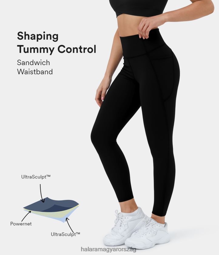 aktív ruházat Halara ultrasculpt magas derekú oldalzsebedző 7/8 leggings fekete nők 8FPF801530