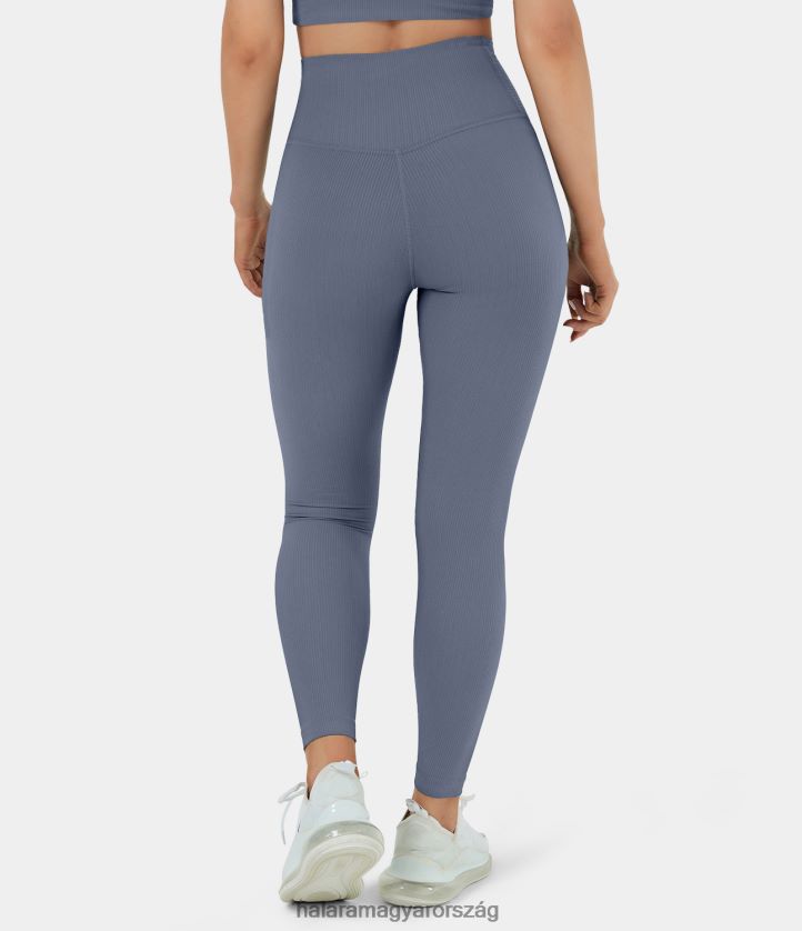 aktív ruházat Halara varrat nélküli flow magas derekú bordás kötött 7/8 leggings éjszakai árnyékoló kék nők 8FPF801511