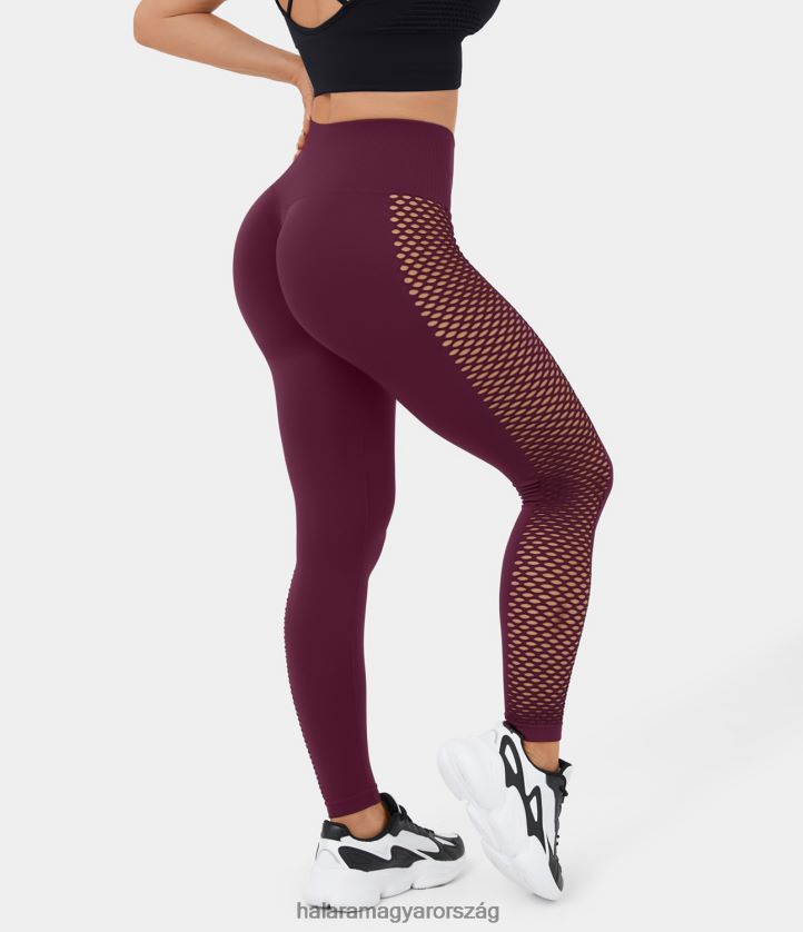 aktív ruházat Halara varrat nélküli flow, magas derekú, kivágott, dörzsölt jóga 7/8 leggings windsori bor nők 8FPF801477