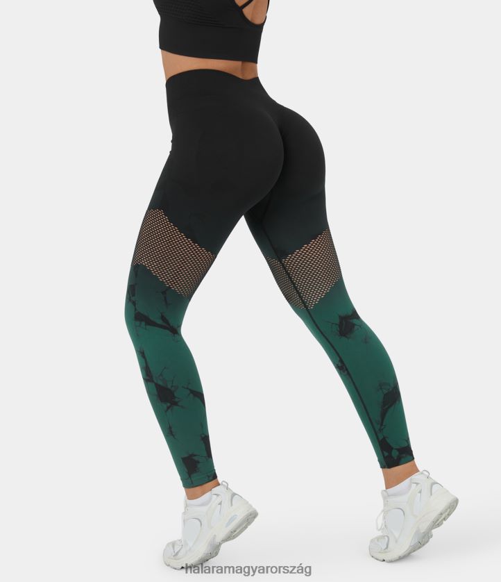 aktív ruházat Halara varrat nélküli áramlás, magas derekú, kivágott nyakkendőfesték jóga leggings sötétzöld nyakkendőfesték nők 8FPF801468