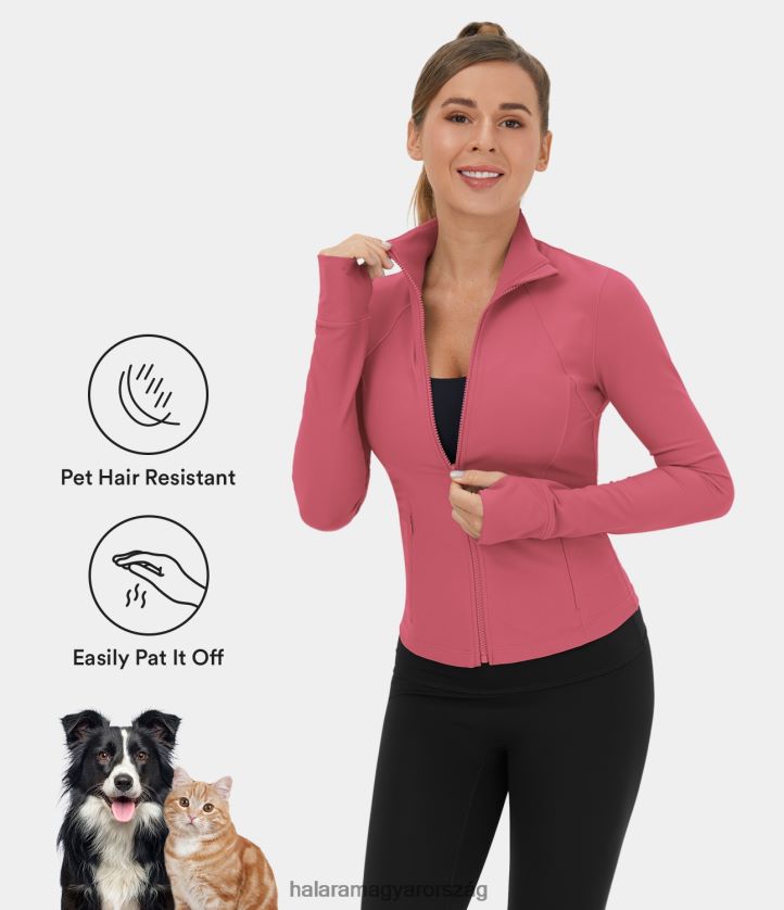 aktív ruházat Halara Patitoff flow kisállatszőrálló állvány gallér cipzár oldalzseb hüvelykujj lyuk vágott alkalmi kabát sivatagi rózsa nők 8FPF801943