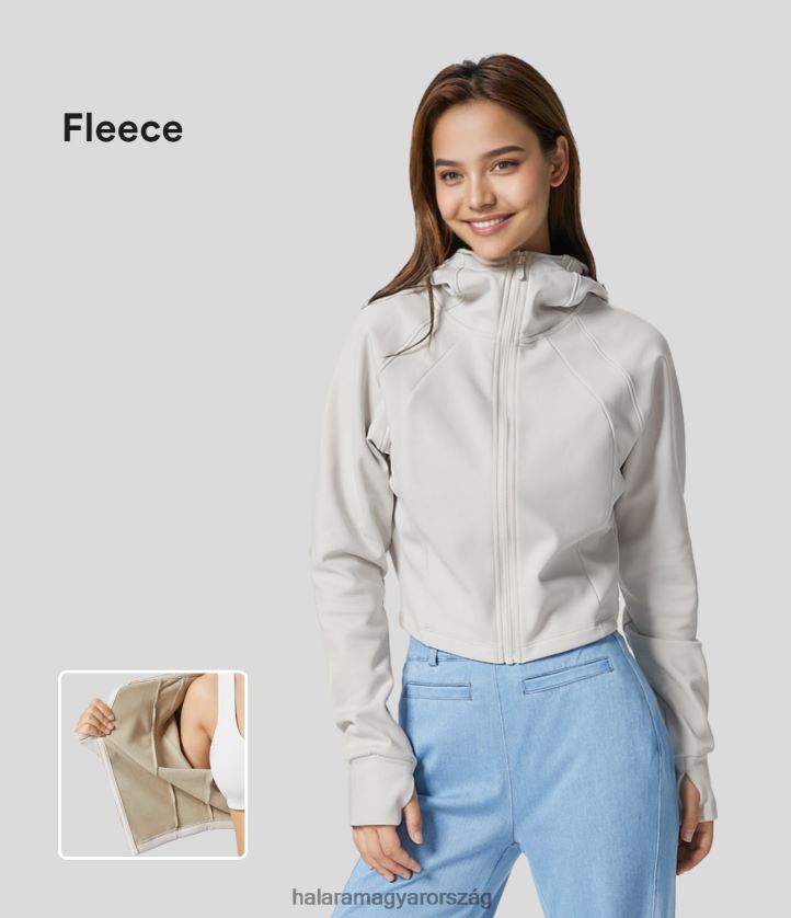 aktív ruházat Halara kapucnis raglán ujjú hüvelykujj lyukas cipzár gyapjú vágott alkalmi kabát fehér alyssum nők 8FPF801980