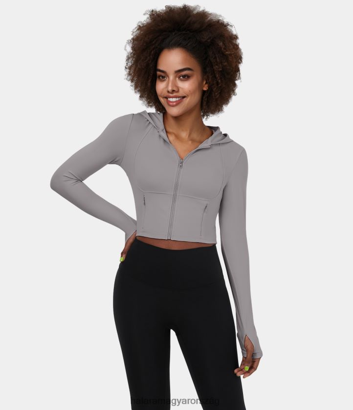 aktív ruházat Halara softlyzero plüss kapucnis cipzáras oldalzseb hüvelykujj lyukkal vágott alkalmi kabát acélszürke nők 8FPF801975