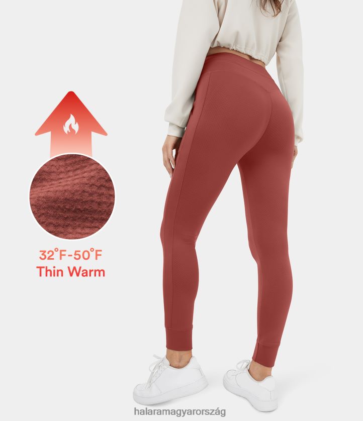 aktív ruházat Halara 3D gyapjú, magas derekú húzózsinóros oldalzseb sima gyapjú alkalmi teljes hosszúságú kocogónadrág Marsala nők 8FPF8062