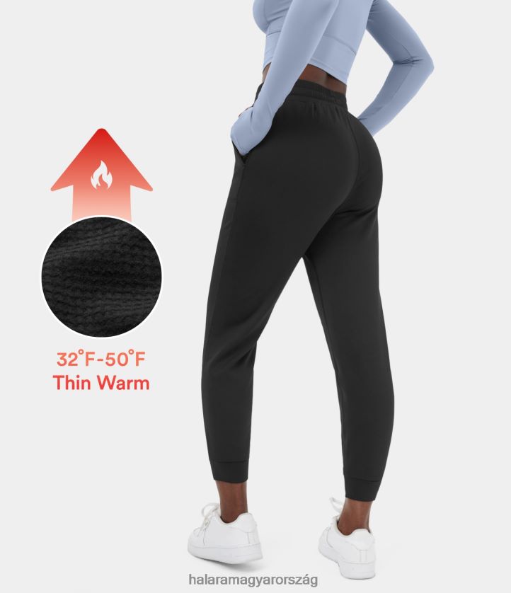 aktív ruházat Halara 3D gyapjú rugalmas derékpánt húzózsinór oldalzseb polár alkalmi kocogó fekete nők 8FPF8078