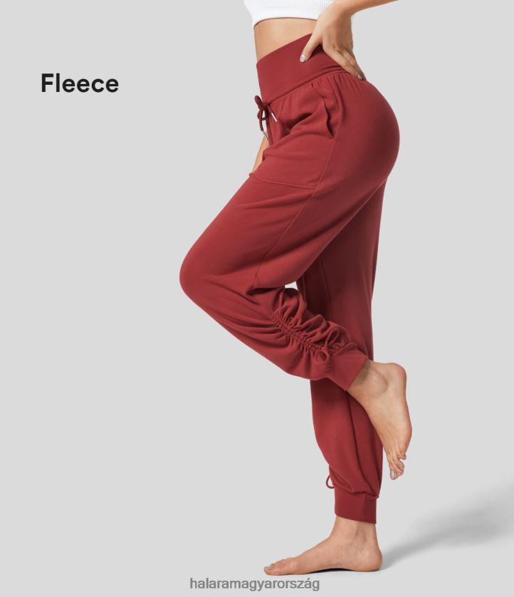 aktív ruházat Halara Magas derekú, húzózsinórral kötött oldalzseb, bokahosszúságú kúpos gyapjú alkalmi kocogónadrág eper piros nők 8FPF8042