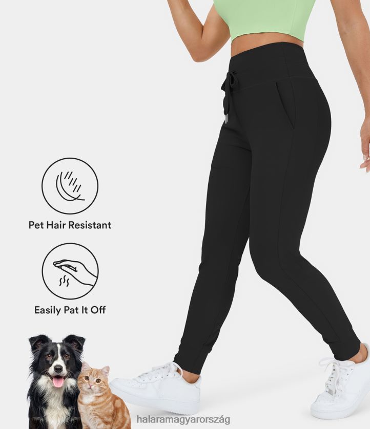 aktív ruházat Halara Patitoff flow kisállatszőrnek ellenálló magas derekú húzózsinóros oldalzseb sima teljes hosszúságú kocogónadrág fekete nők 8FPF8021