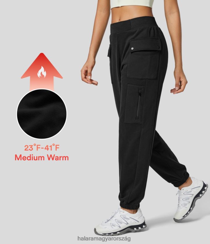 aktív ruházat Halara középen emelkedő rugalmas derékrész több zsebes cipzáras polár túrapamut cargo melegítőnadrág fekete nők 8FPF8074