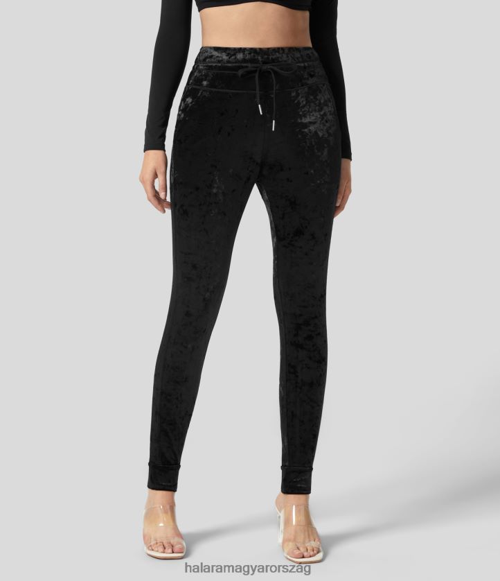 aktív ruházat Halara magas derekú húzózsinóros oldalzseb teljes hosszában bársony alkalmi kocogónadrág fekete nők 8FPF8095