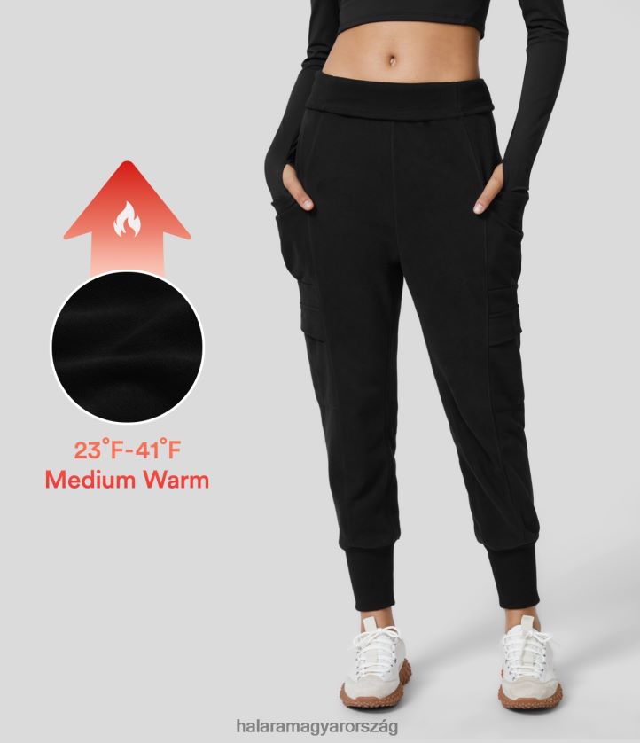 aktív ruházat Halara magas derekú lehajtható oldalzseb hárem gyapjú alkalmi pamut cargo joggerek fekete nők 8FPF8012