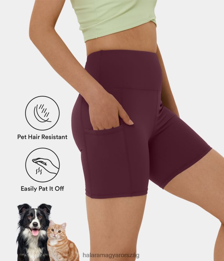 aktív ruházat Halara Patitoff kisállatszőrnek ellenálló magas derekú oldalzsebű motoros rövidnadrág 5'' piros mahagóni nők 8FPF801420