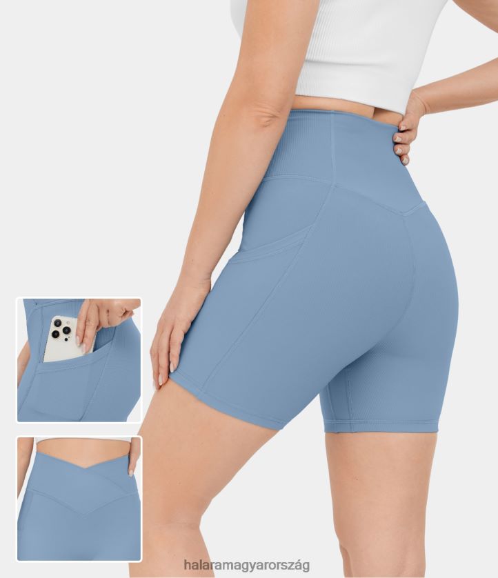 aktív ruházat Halara bordázott magas derekú crossover oldalzsebű jóga motoros rövidnadrág eredeti nők 8FPF801302