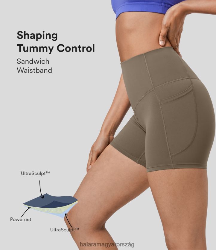 aktív ruházat Halara csípős, magas derekú haskontroll oldalzseb formázó edzőmotoros rövidnadrág 5'' hajnalbarna nők 8FPF801418