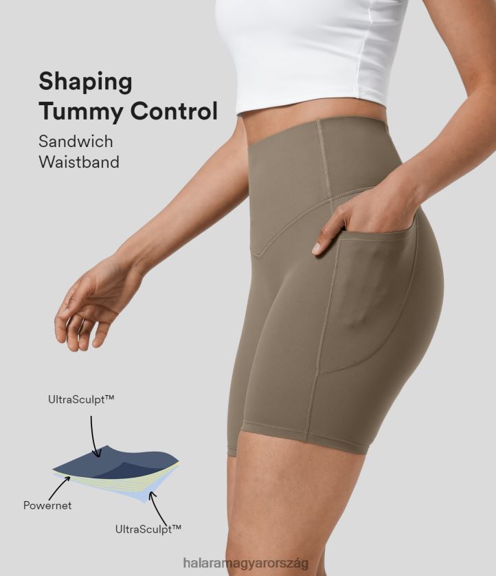 aktív ruházat Halara csípős, magas derekú haskontroll oldalzseb formázó edzőmotoros rövidnadrág 7'' hajnalbarna nők 8FPF801429