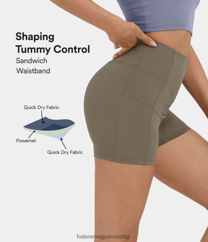 aktív ruházat Halara magas derekú v alakú szendvics derékpánt haskontroll oldalzseb jóga motoros rövidnadrág 3'' szénabarna nők 8FPF801428