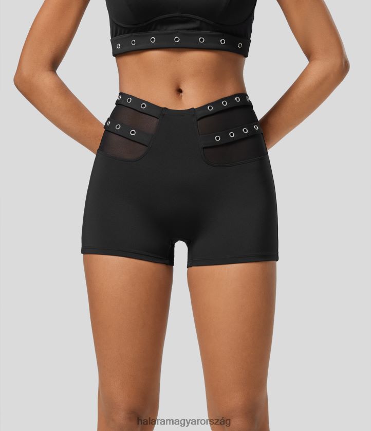 aktív ruházat Halara softlyzero légies mid rise v alakú, kontrasztos hálós hűvös tapintású alkalmi motoros rövidnadrág 3'' fekete nők 8FPF801425